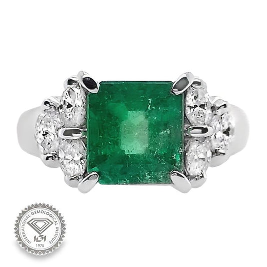 2.04ct NATURAL COLOMBIA EMERALD and 0.53ct NATURAL DIAMONDS set with Platinum Ring