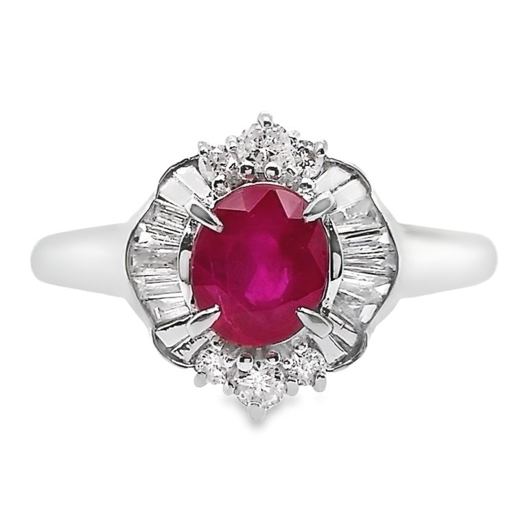 1.01ct Natural Burma Ruby and 0.33ct Natural Diamonds set with Platinum Ring - SALE