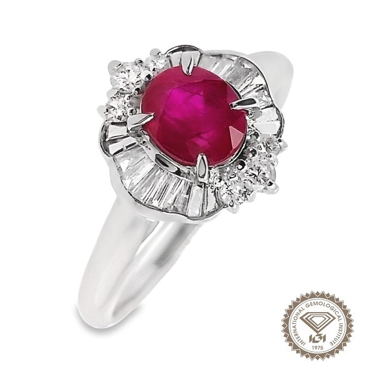 1.01ct Natural Burma Ruby and 0.33ct Natural Diamonds set with Platinum Ring - SALE