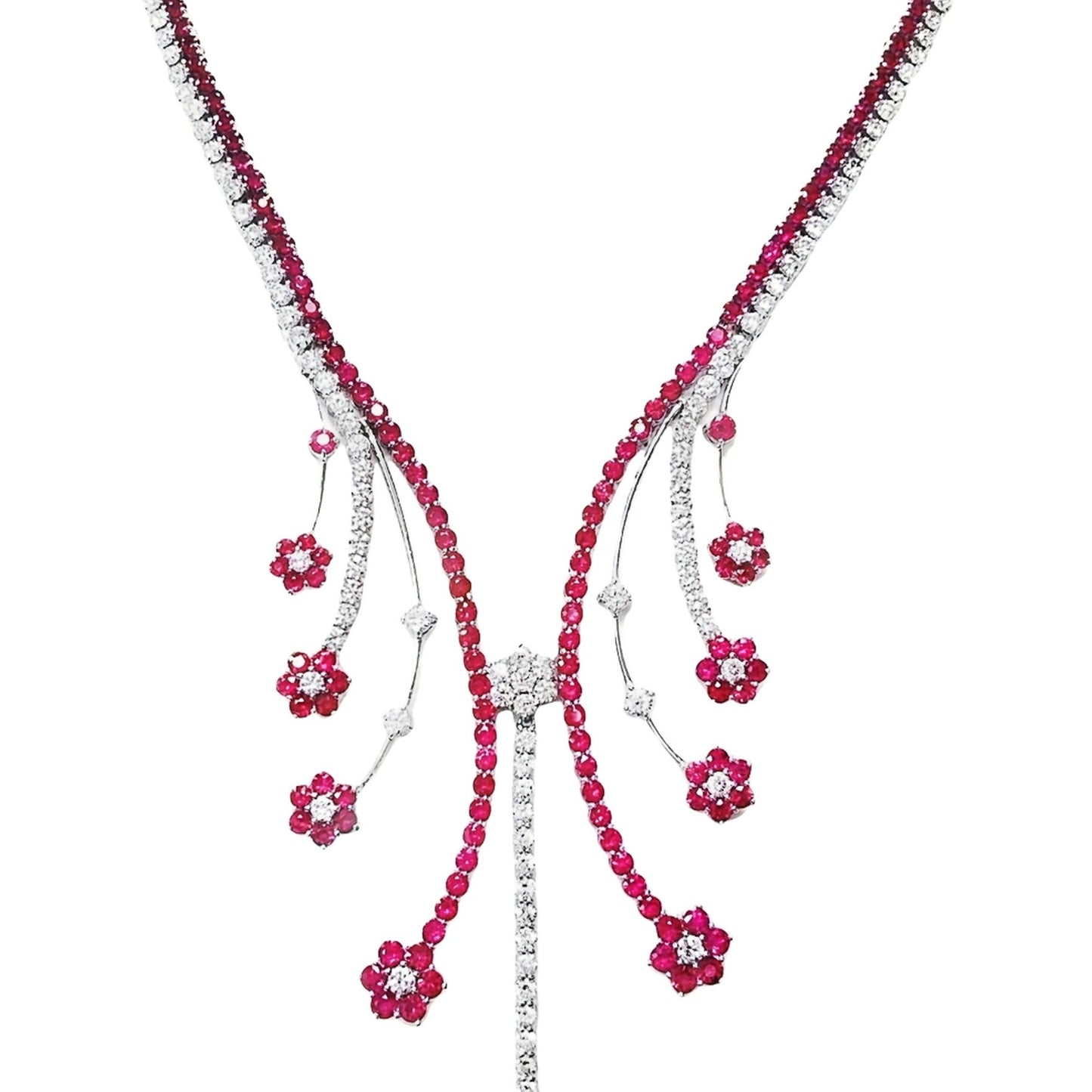 15.25ct Natural Burma Rubies and 9.00ct Natural Diamonds set with 18K White Gold Necklace