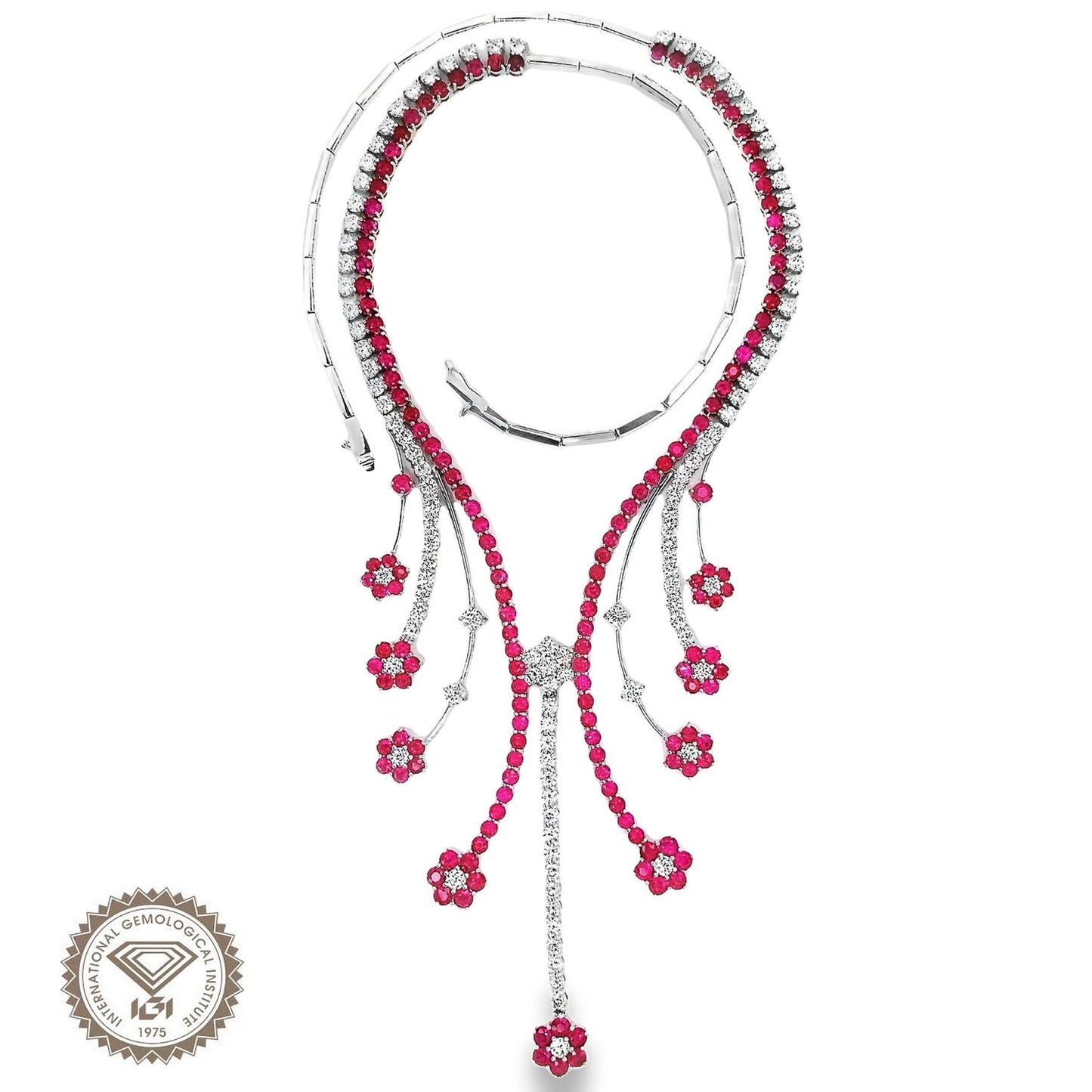 15.25ct Natural Burma Rubies and 9.00ct Natural Diamonds set with 18K White Gold Necklace