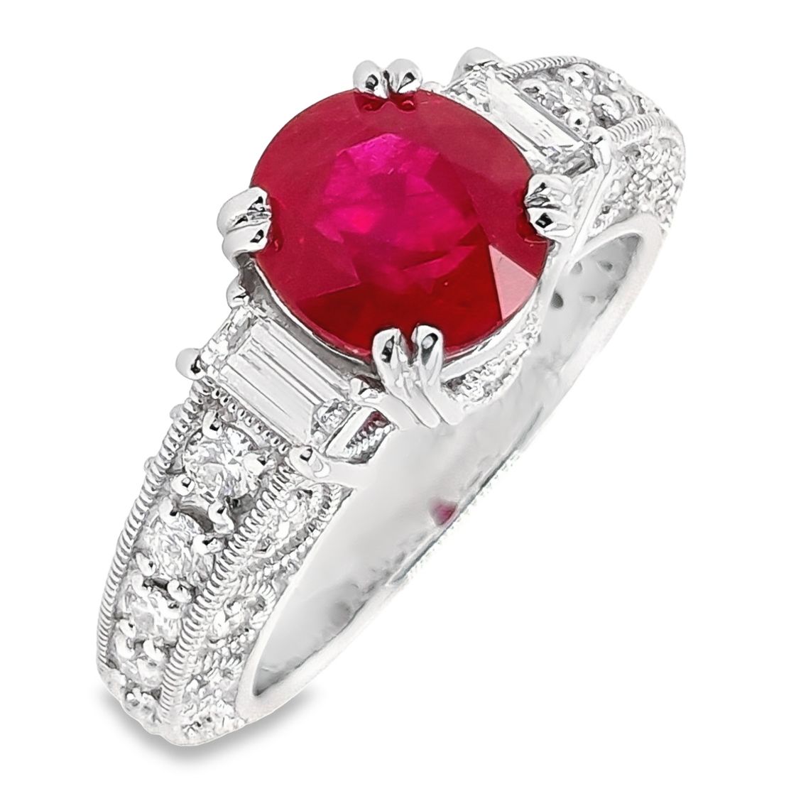 Burma Vivid Ruby and Natural Diamonds set with Platinum