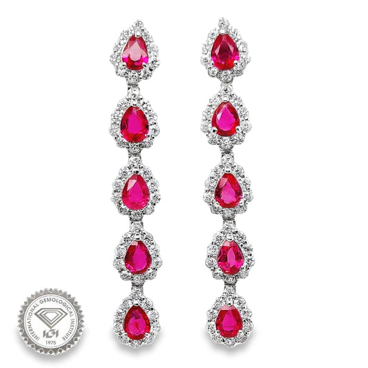 1.00ct NATURAL BURMA RUBIES and 0.80ct NATURAL DIAMONDS set with platinum pair of Earrings