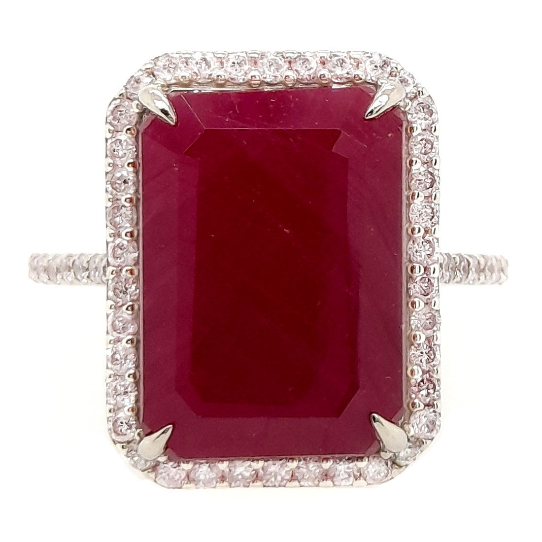9.74ct Not-treated Ruby and 0.44ct Natural Diamonds set in 14K White Gold Ring - SALE