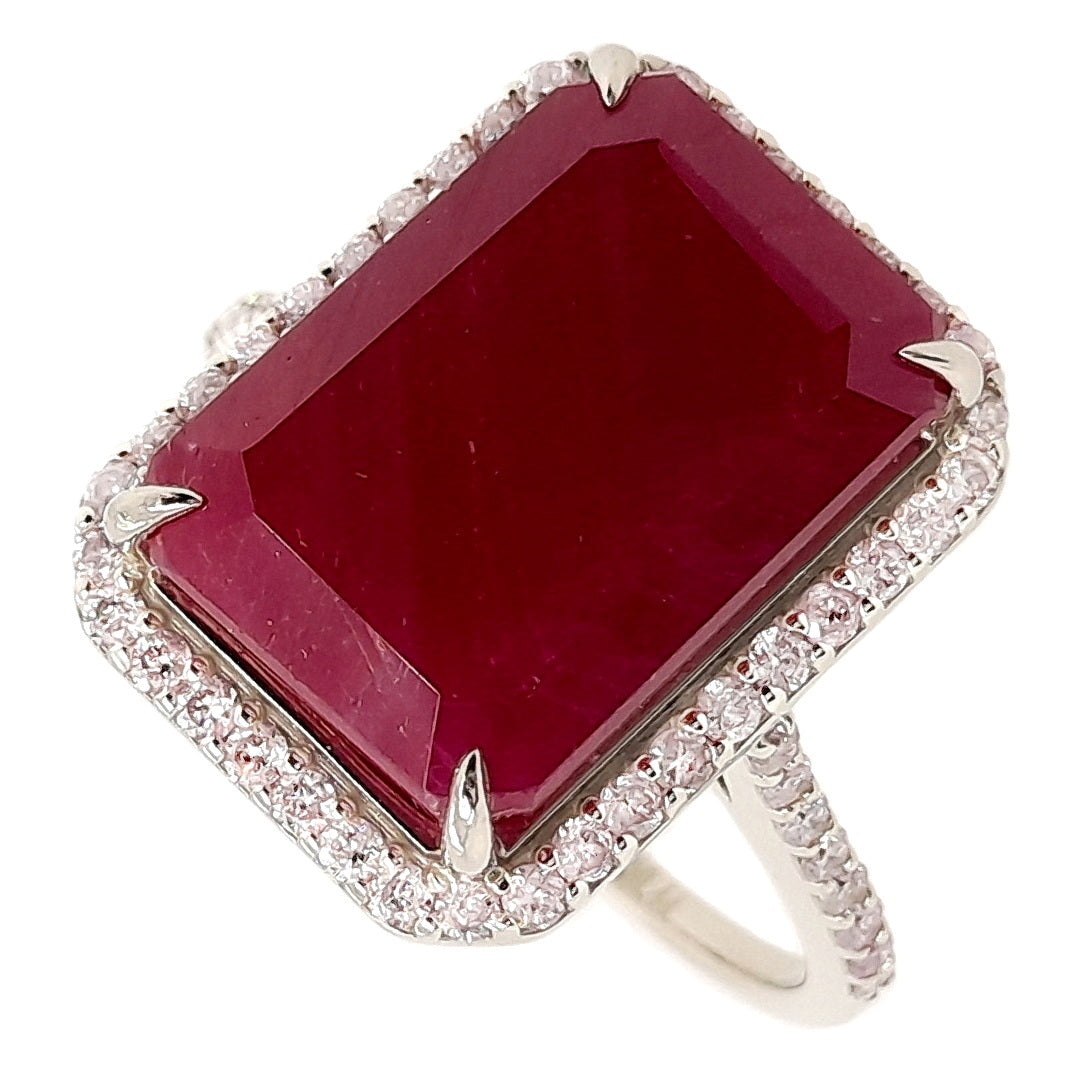 9.74ct Not-treated Ruby and 0.44ct Natural Diamonds set in 14K White Gold Ring - SALE