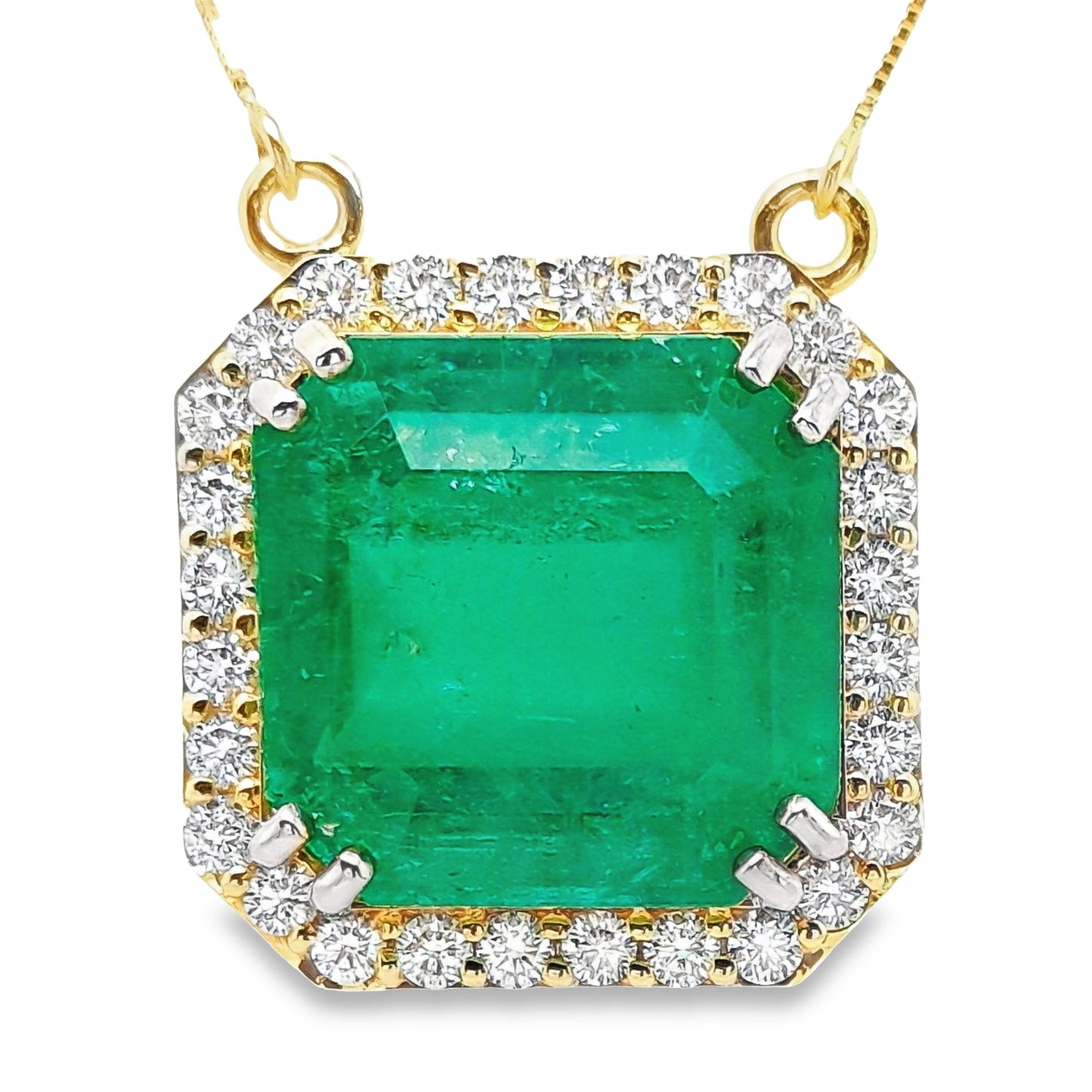 26.53ct Natural Colombian Emerald and 1.40ct Natural Diamonds set with 18K Yellow Gold Necklace