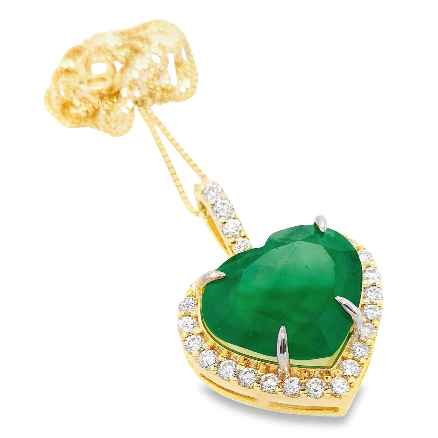 21.20ct Colombia Emerald and 1.60ct Diamonds set with 18K Yellow Gold Necklace