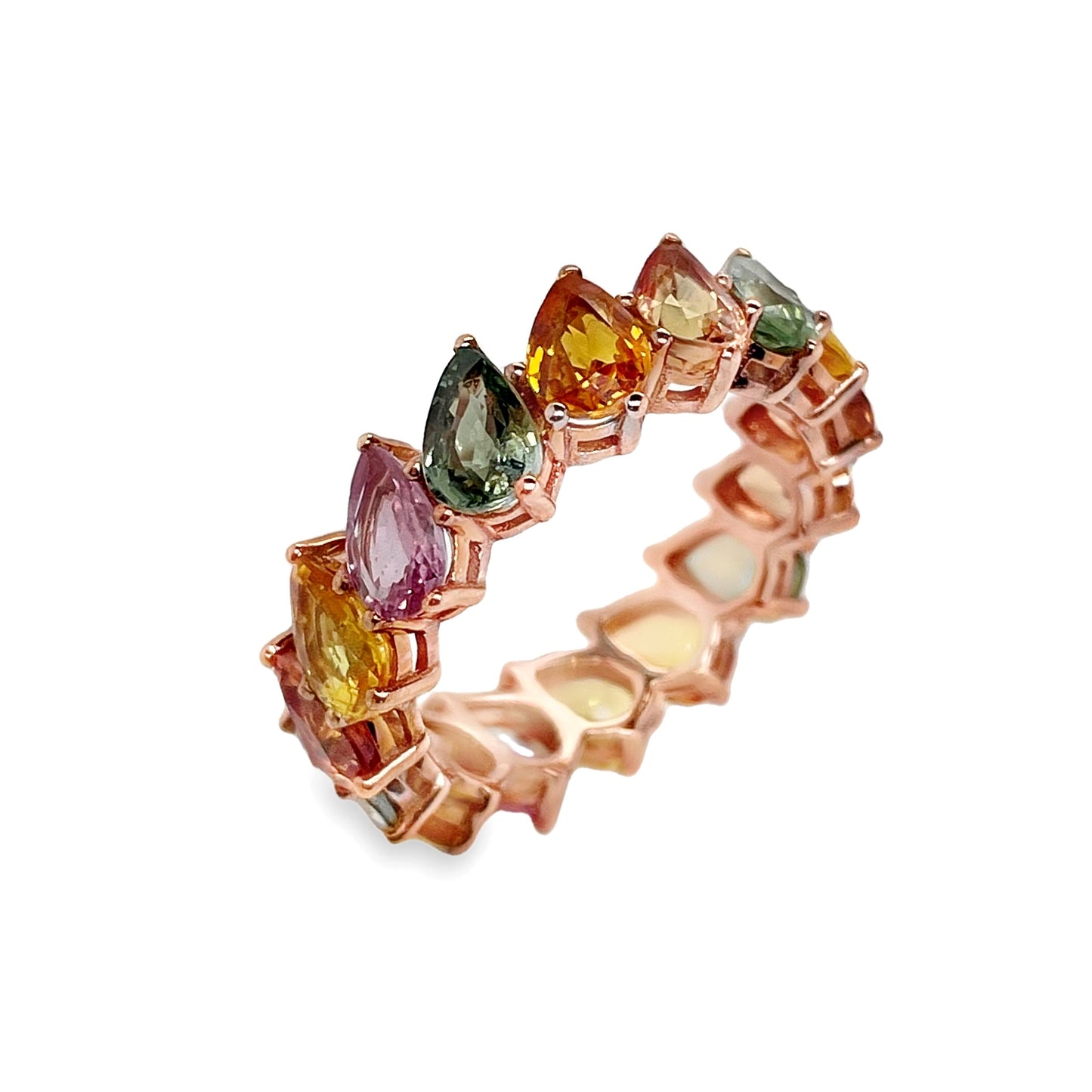 8.43ct Natural Multi-colour Sapphires set with 14K Pink Gold Ring - SALE