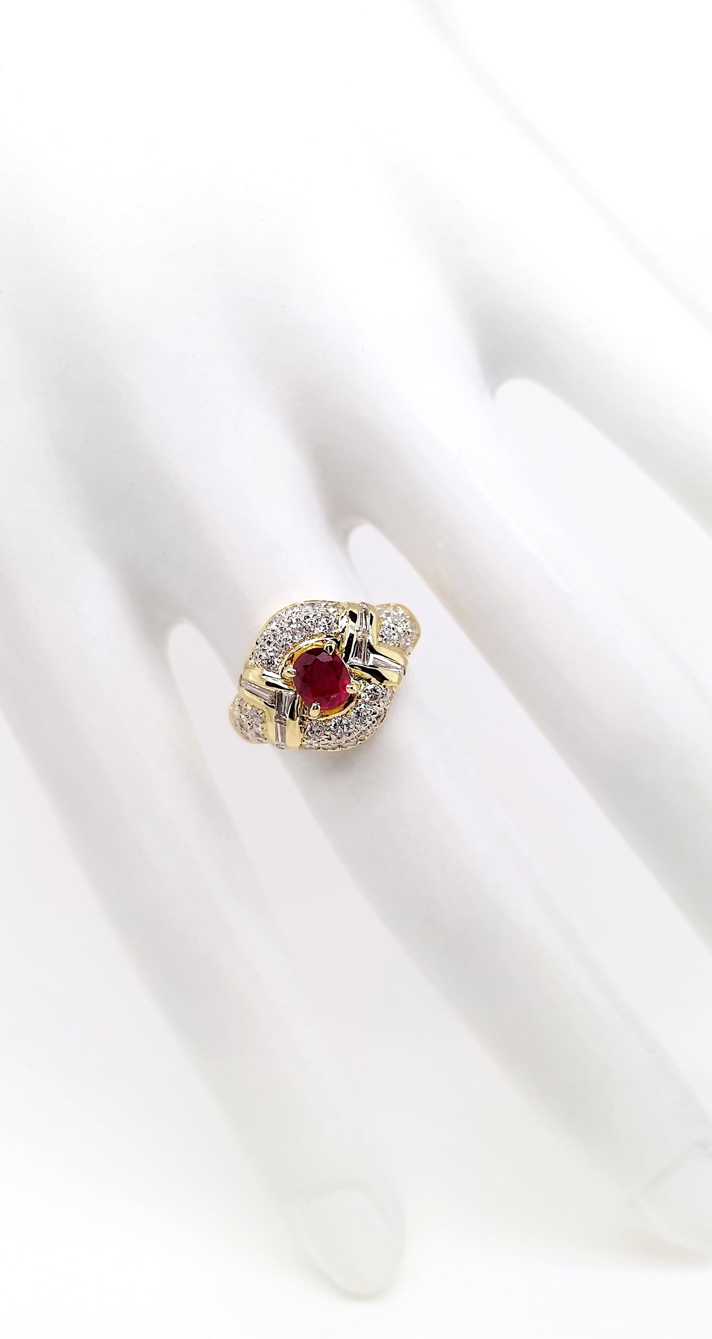 0.55ct NATURAL RUBY accented by 1.07ct NATURAL DIAMONDS set with 18K Yellow Gold Ring - SALE