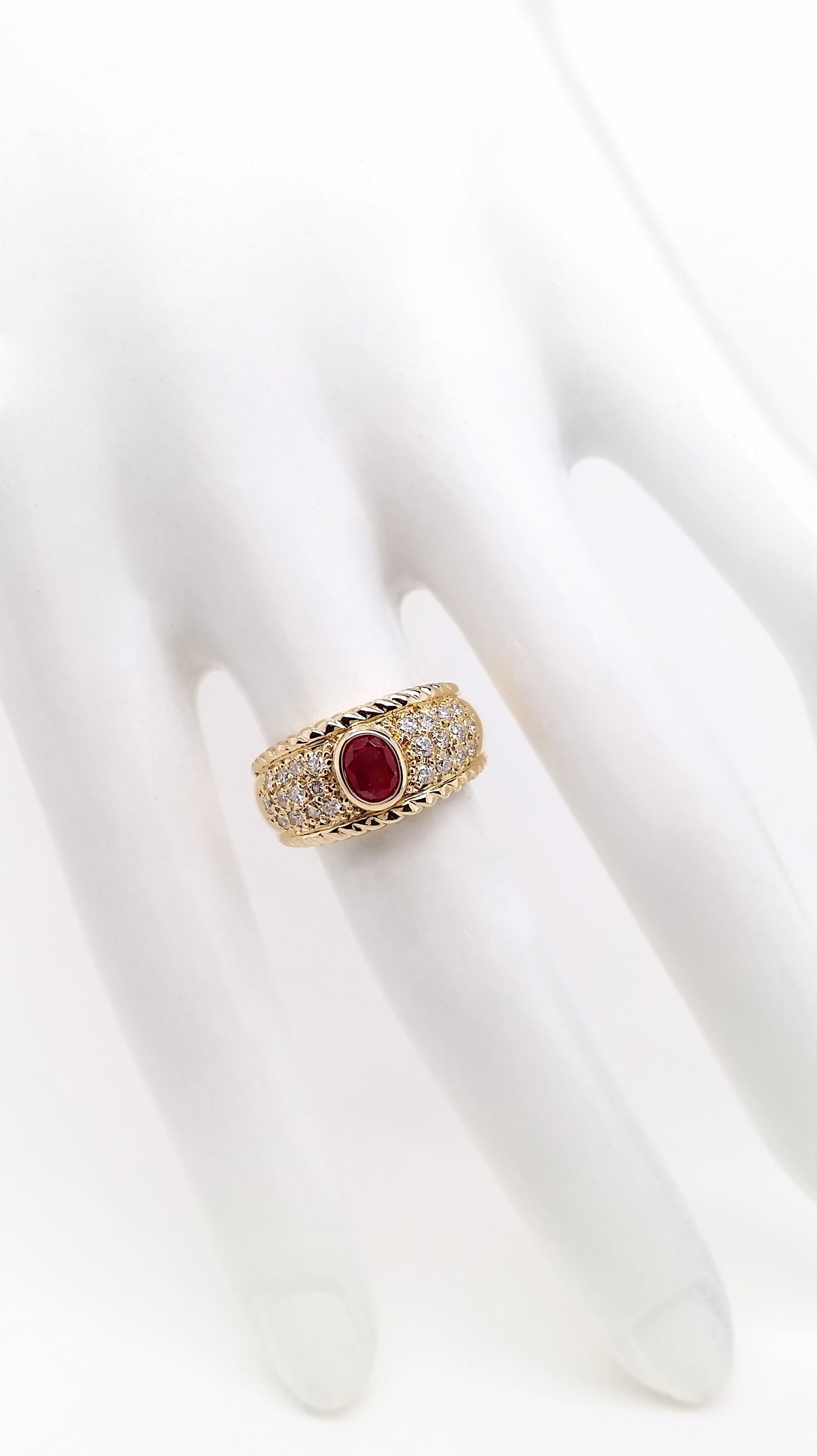 0.98ct NATURAL BURMA RUBY accented by 0.39ct NATURAL DIAMONDS set with 18K Yellow Gold Ring - SALE