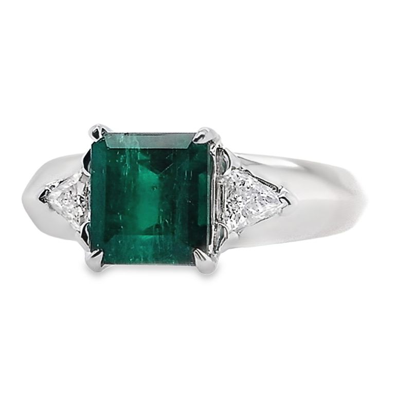 1.42ct Muzo No-Oil Colombia Emerald 0.16ct Natural Diamonds set in Platinum Ring