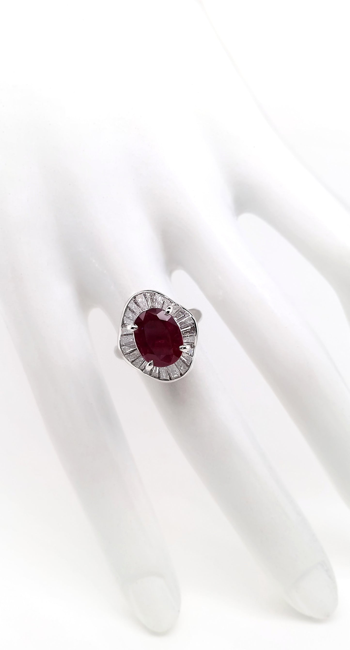 3.87ct NATURAL NOT-HEATED THAI RUBY accented by 1.71ct NATURAL DIAMONDS set in Platinum Ring