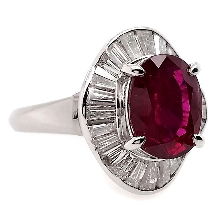 3.87ct NATURAL NOT-HEATED THAI RUBY accented by 1.71ct NATURAL DIAMONDS set in Platinum Ring