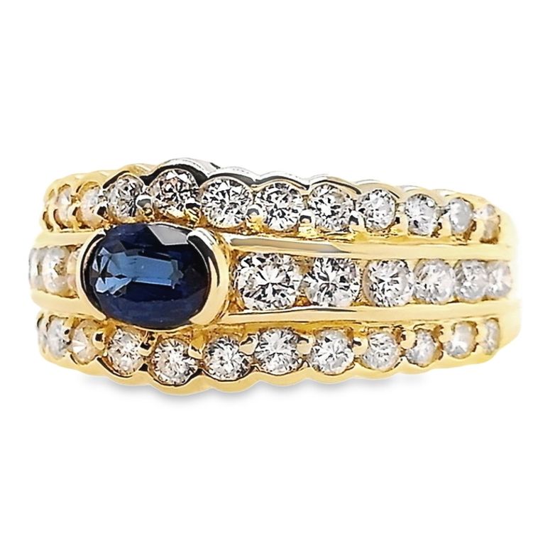 0.51ct NATURAL NOT-HEATED SAPPHIRE and 1.22ct NATURAL DIAMONDS set with 18K Yellow Gold Ring