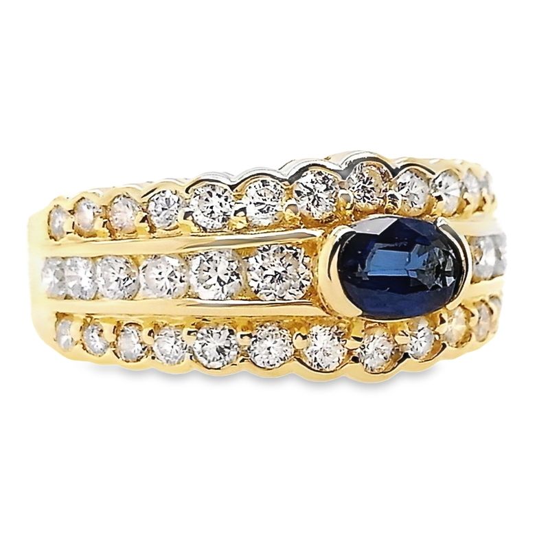 0.51ct NATURAL NOT-HEATED SAPPHIRE and 1.22ct NATURAL DIAMONDS set with 18K Yellow Gold Ring