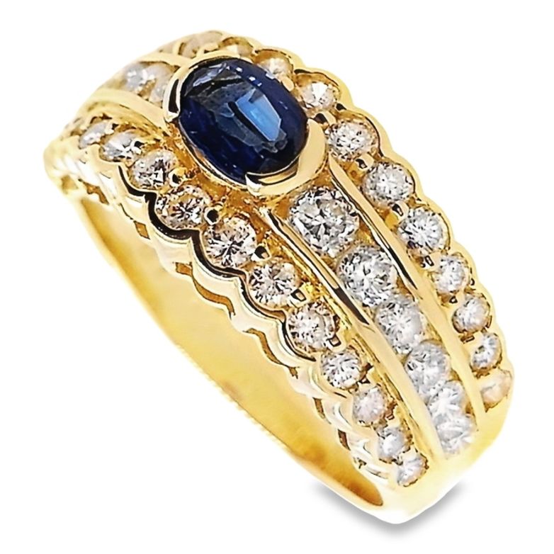 0.51ct NATURAL NOT-HEATED SAPPHIRE and 1.22ct NATURAL DIAMONDS set with 18K Yellow Gold Ring