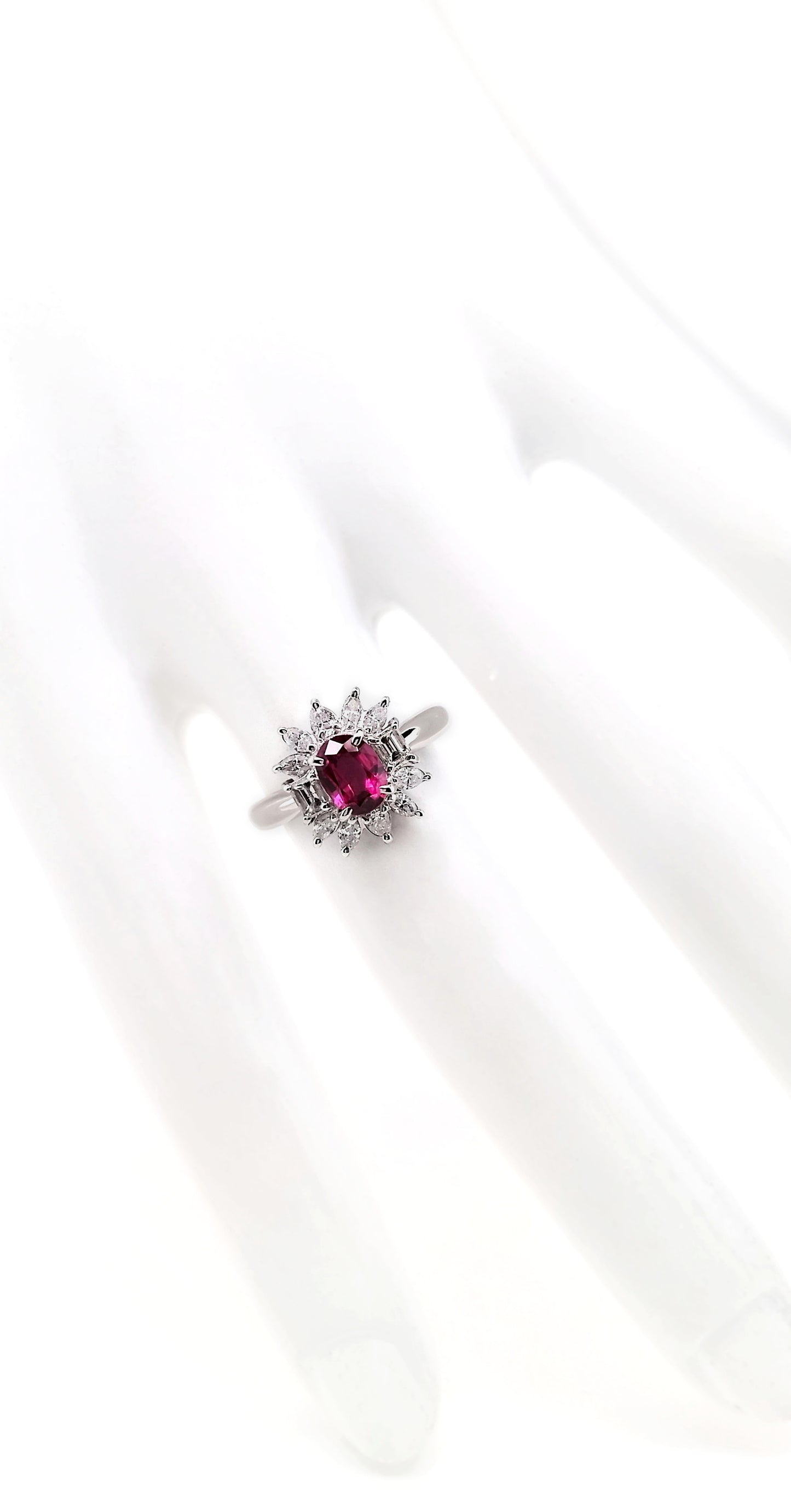 1.10ct NATURAL NOT-TREATED RUBY accented by 0.64ct NATURAL DIAMONDS set with Platinum Ring