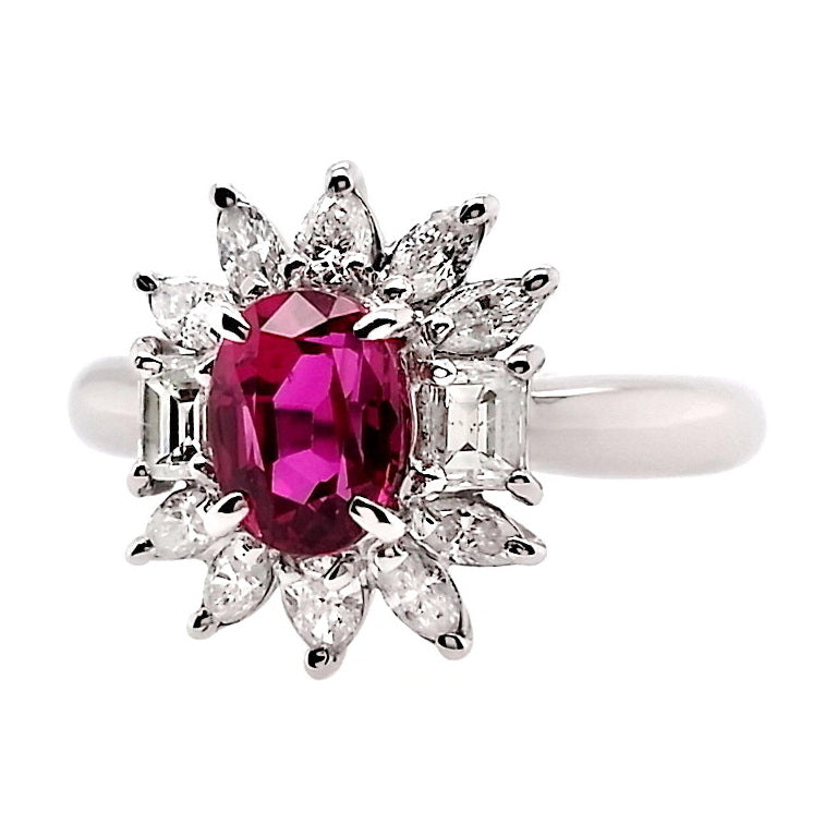 1.10ct NATURAL NOT-TREATED RUBY accented by 0.64ct NATURAL DIAMONDS set with Platinum Ring