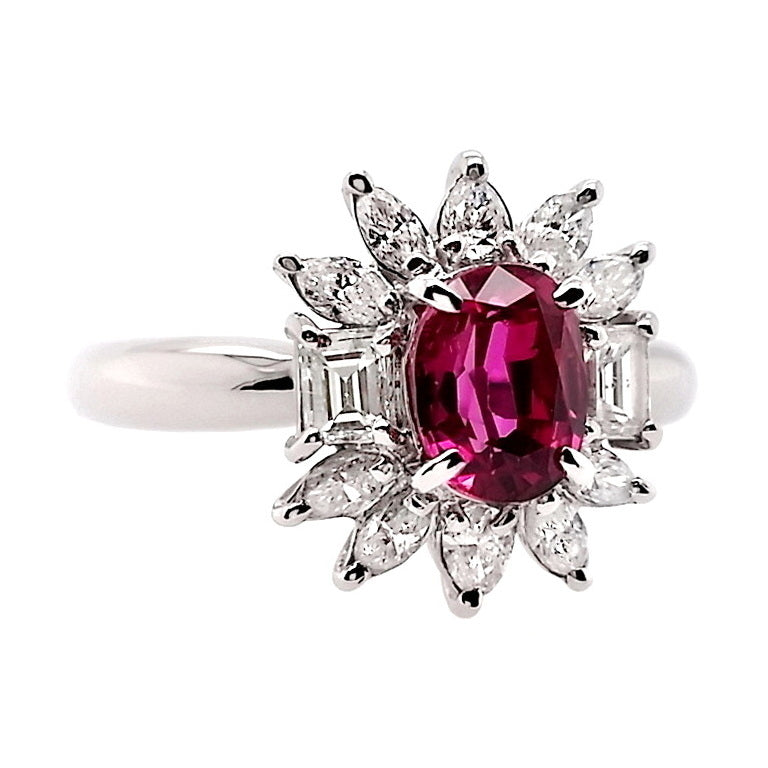 1.10ct NATURAL NOT-TREATED RUBY accented by 0.64ct NATURAL DIAMONDS set with Platinum Ring