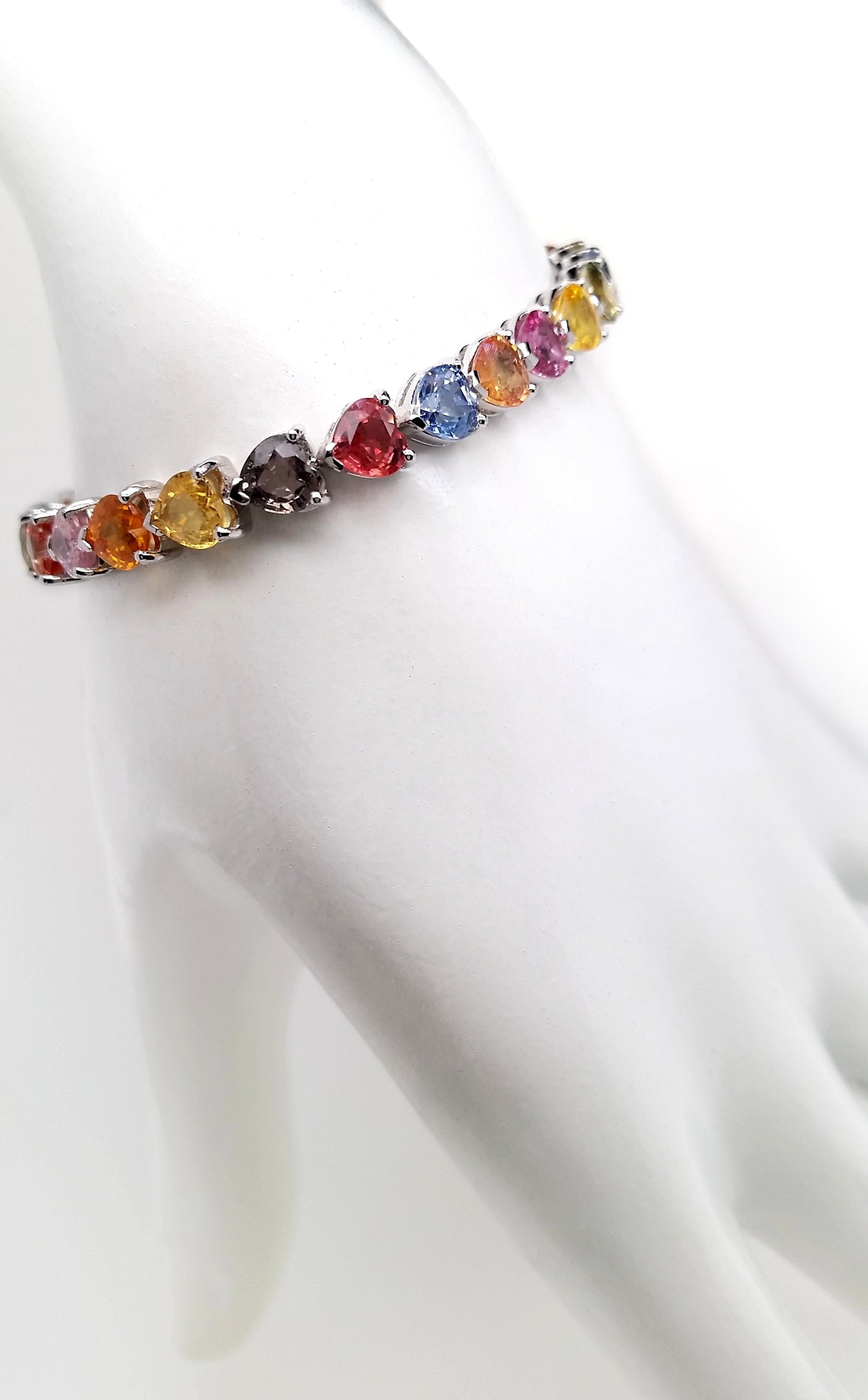 19.53 Carat Natural Multi-Color Sapphires set in 14k White Gold Bracelet