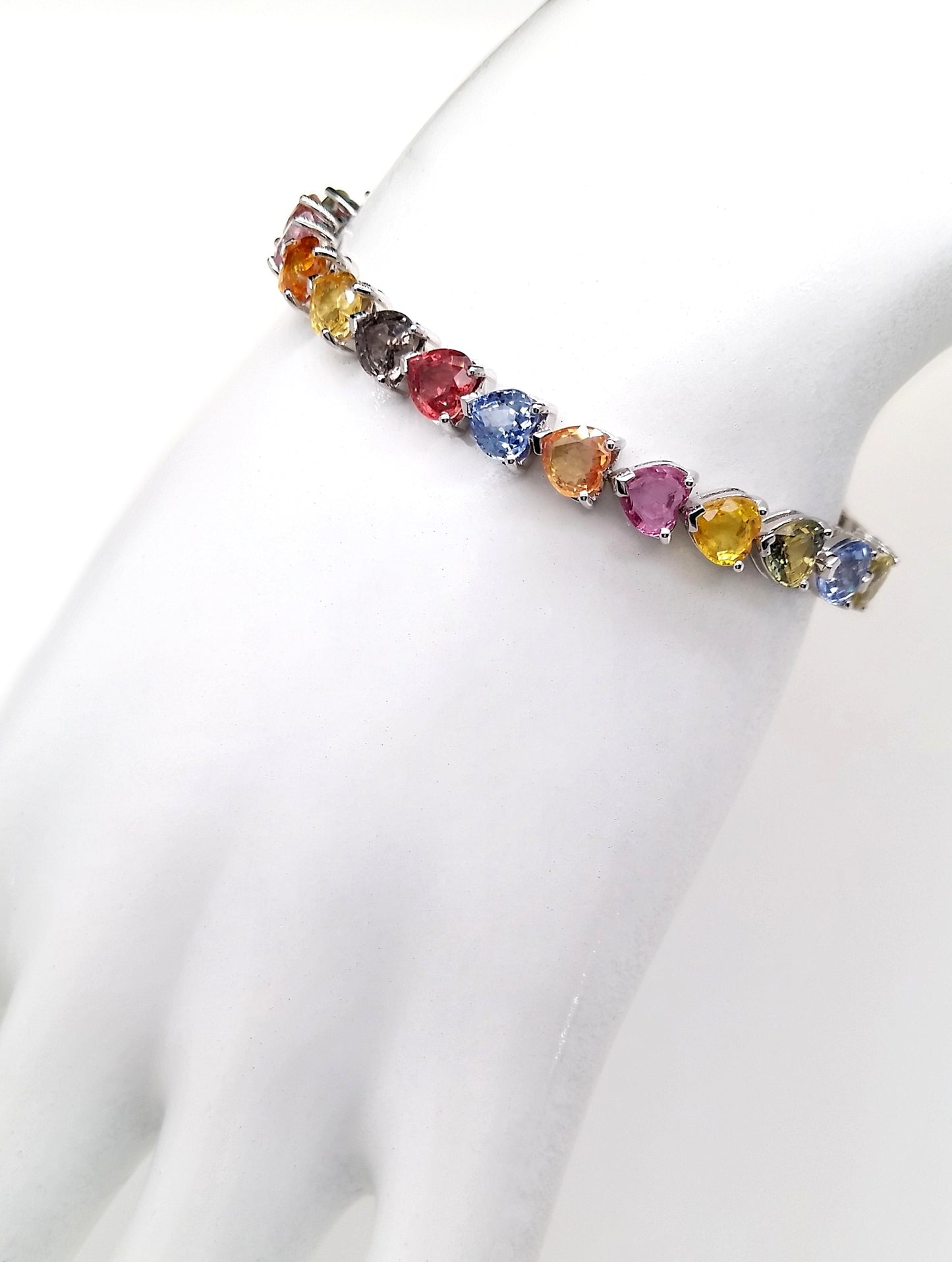 19.53 Carat Natural Multi-Color Sapphires set in 14k White Gold Bracelet