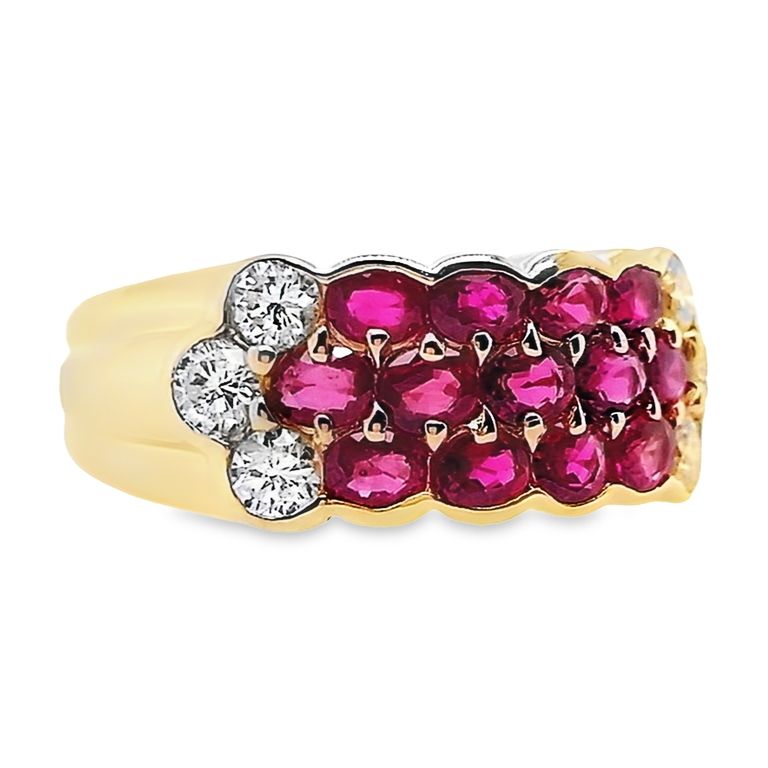 1.24ct Natural Rubies and 0.41ct Natural Diamonds set in 18k Yellow Gold Ring