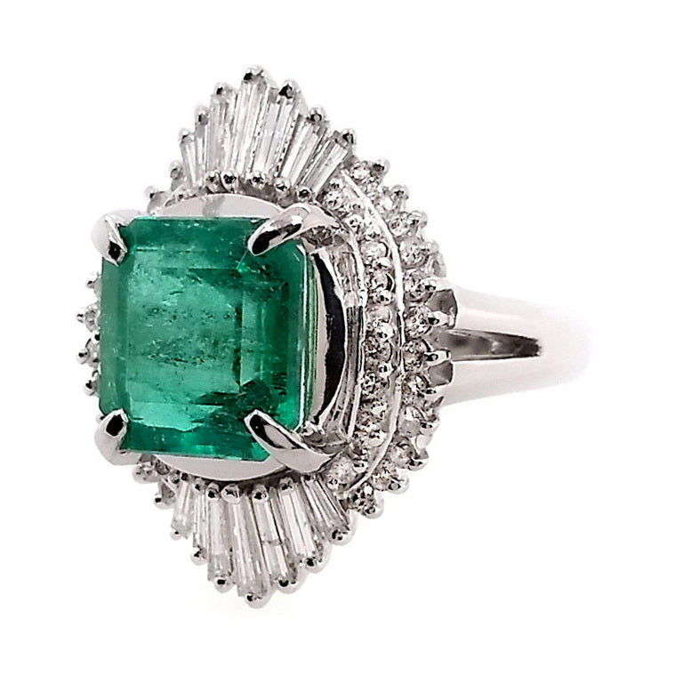 3.85ct Colombian Emerald and 0.80ct Natural Diamonds set in Platinum Ring - SALE