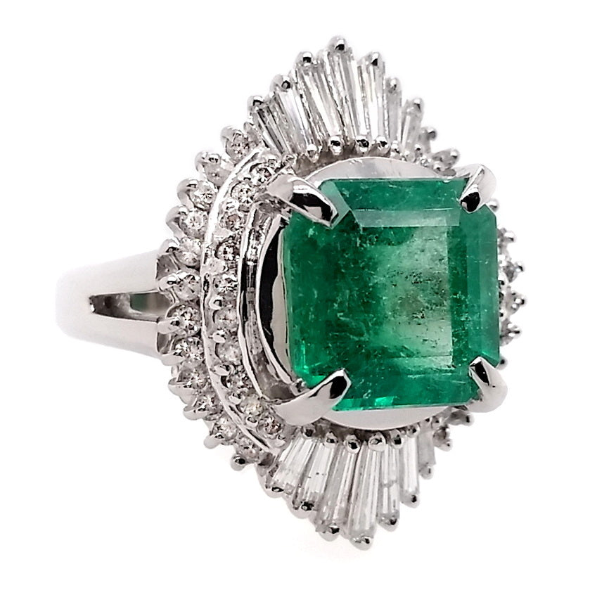 3.85ct Colombian Emerald and 0.80ct Natural Diamonds set in Platinum Ring - SALE