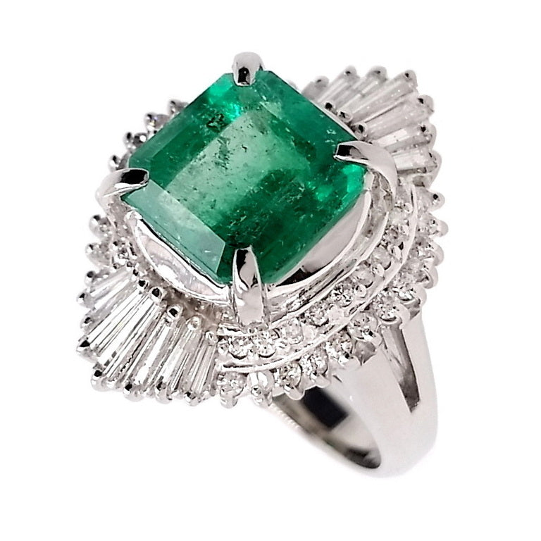 3.85ct Colombian Emerald and 0.80ct Natural Diamonds set in Platinum Ring - SALE