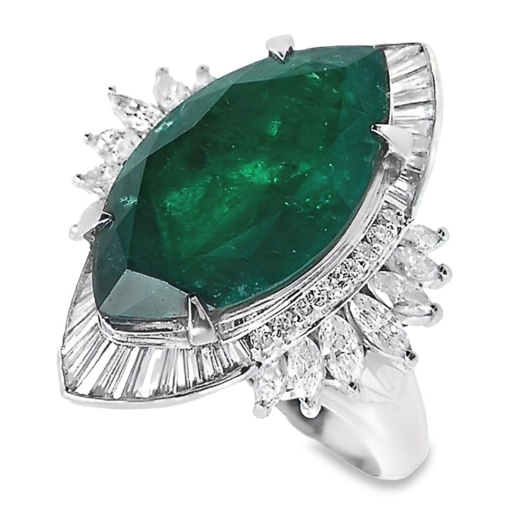 8.53ct Fine Vivid Colombia Emerald 1.49ct Natural Diamonds set with Platinum Ring - SALE