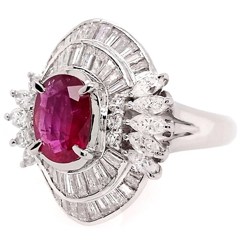 1.34ct NATURAL RUBY accented by 1.93ct NATURAL DIAMONDS set in Platinum Ring