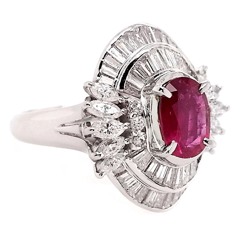 1.34ct NATURAL RUBY accented by 1.93ct NATURAL DIAMONDS set in Platinum Ring