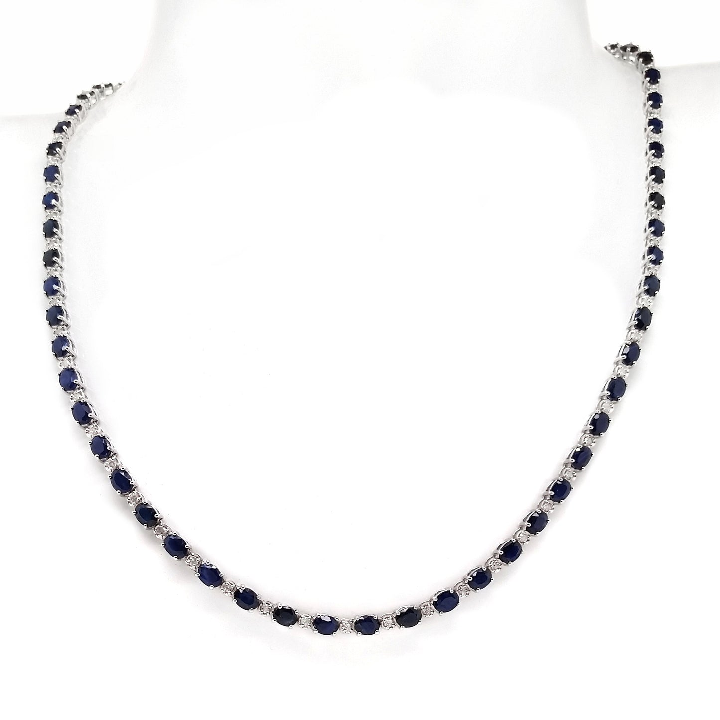 12.68ct NATURAL SAPPHIRES and 0.90ct NATURAL DIAMONDS set with 18K White Gold Necklace