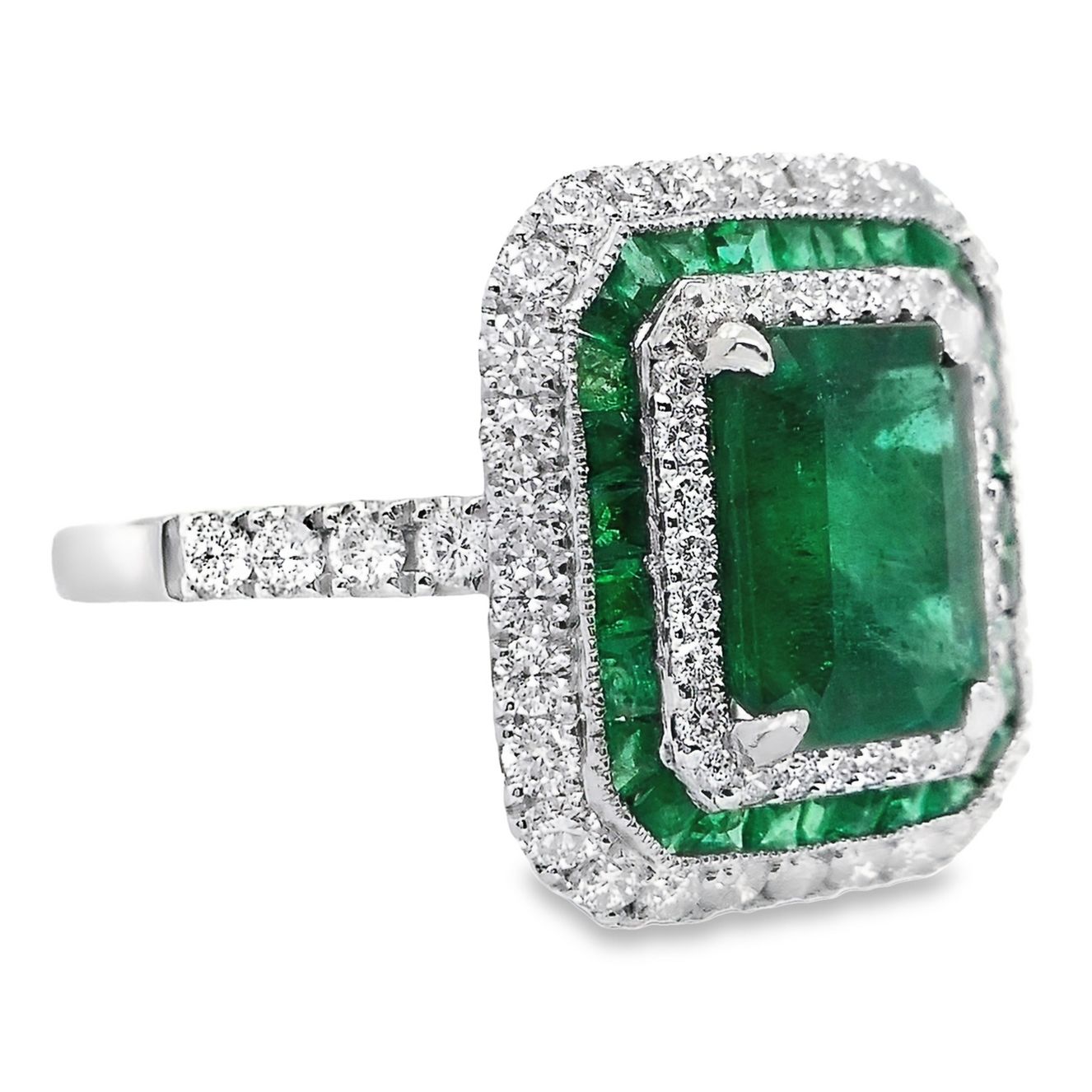 2.89ct NATURAL EMERALDS accented by 0.87ct NATURAL DIAMONDS set with 18K White Gold Ring