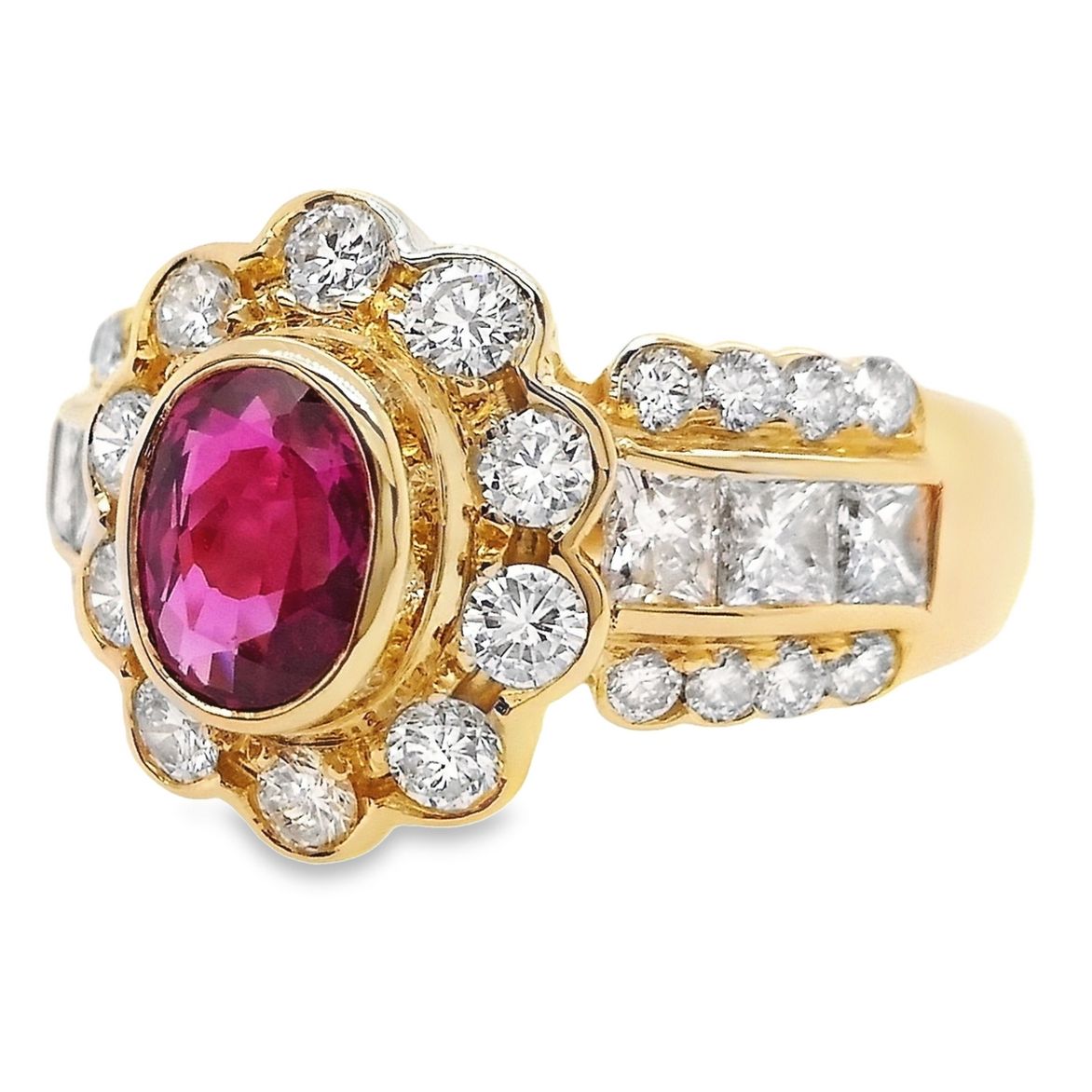 0.93ct NATURAL RUBY accented by 1.27ct NATURAL DIAMONDS Ring set with 18KT Yellow Gold - SALE