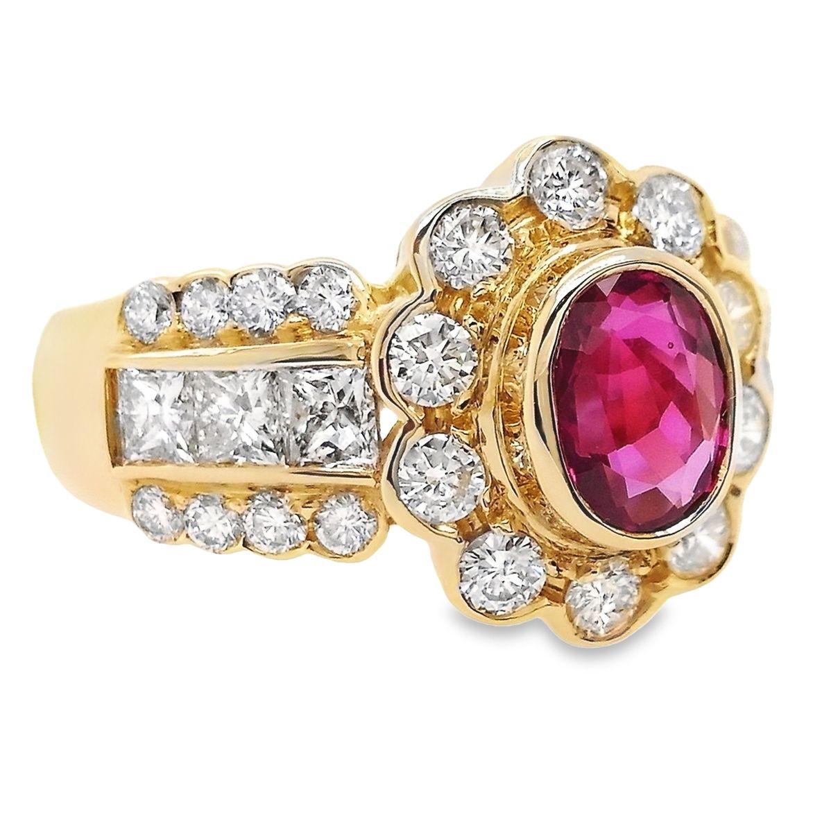 0.93ct NATURAL RUBY accented by 1.27ct NATURAL DIAMONDS Ring set with 18KT Yellow Gold - SALE