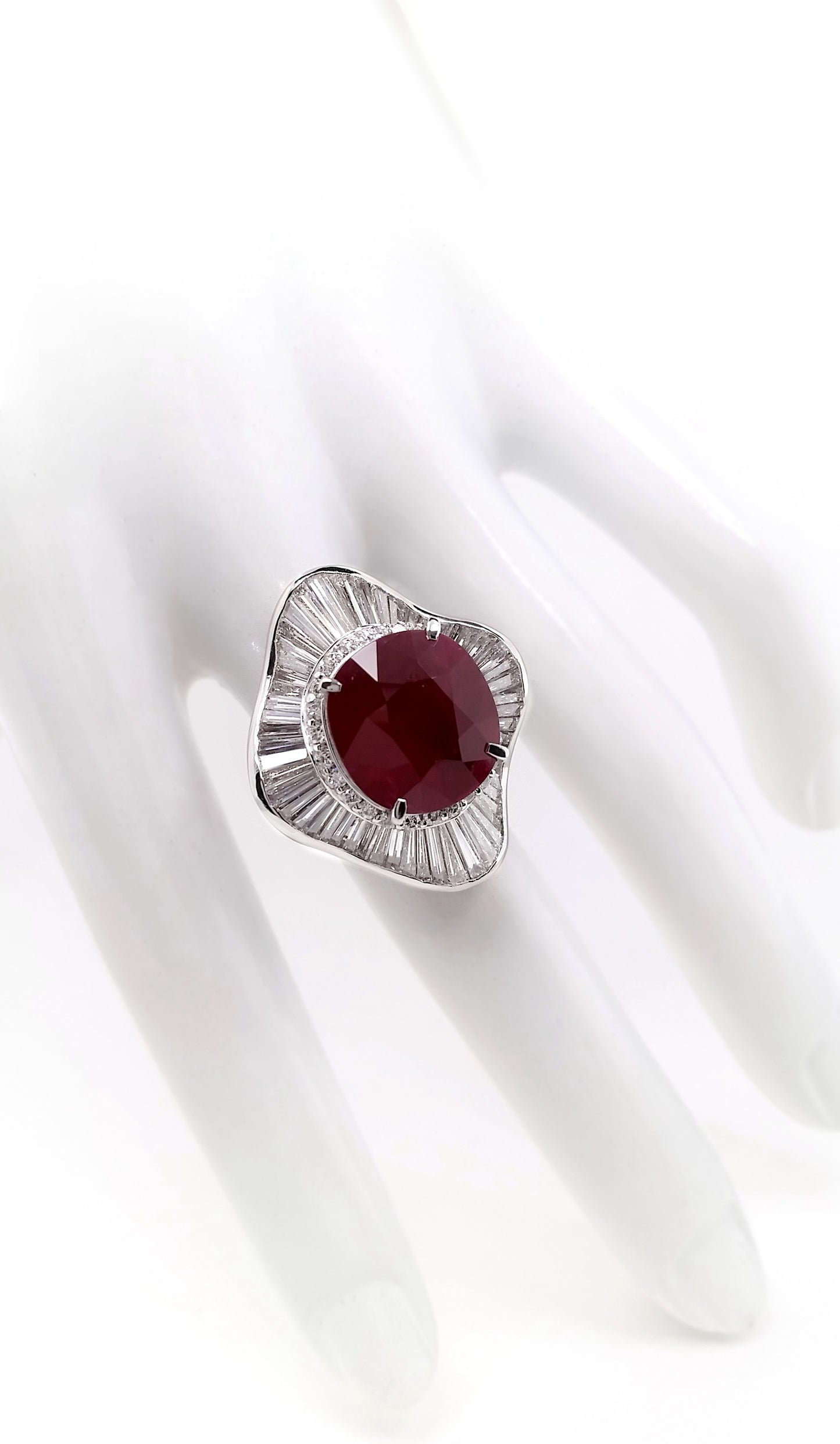 9.39ct NATURAL BURMA RUBY accented by 3.93ct NATURAL DIAMONDS set with Platinum Ring