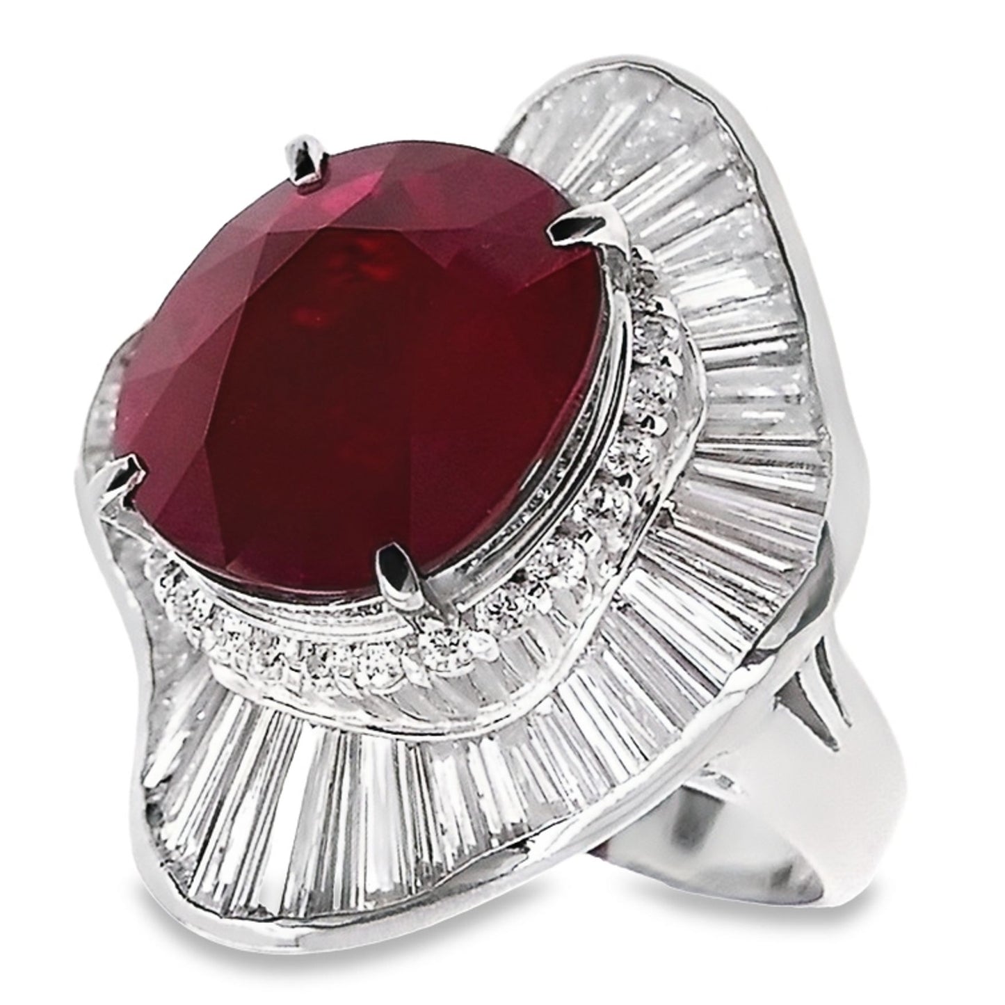 9.39ct NATURAL BURMA RUBY accented by 3.93ct NATURAL DIAMONDS set with Platinum Ring