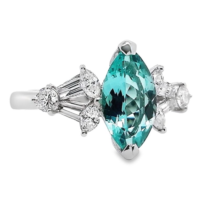 1.28ct NATURAL PARAIBA TOURMALINE and 0.55ct NATURAL DIAMONDS Ring set in Platinum - SALE