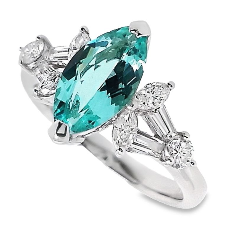 1.28ct NATURAL PARAIBA TOURMALINE and 0.55ct NATURAL DIAMONDS Ring set in Platinum - SALE