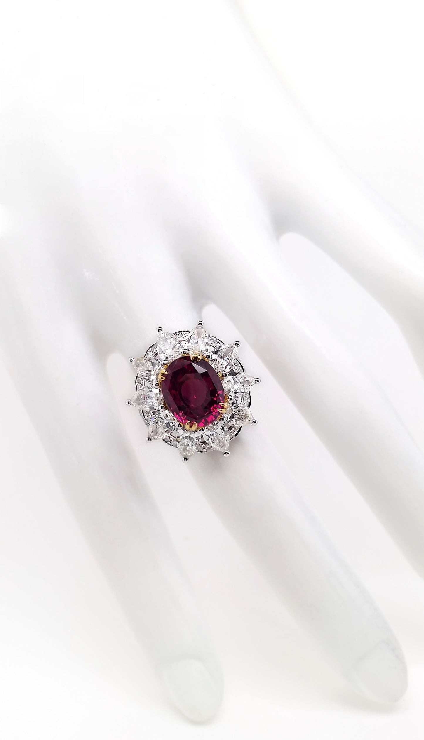 6.03ct NATURAL BURMA RUBY and 3.61ct NATURAL DIAMONDS set with 18K White & Yellow Gold Ring