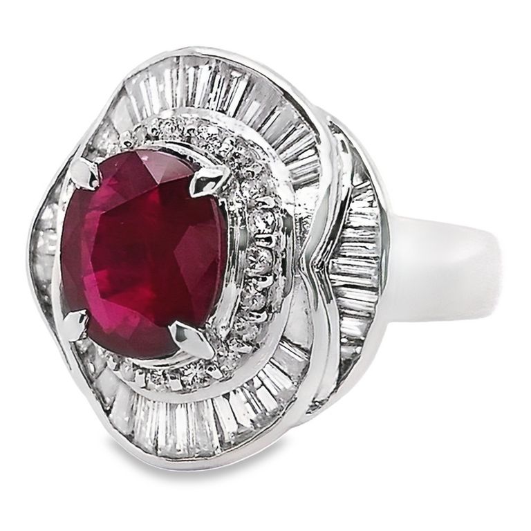 1.65ct NATURAL RUBY accented by 0.95ct NATURAL DIAMONDS Ring set in Platinum - SALE