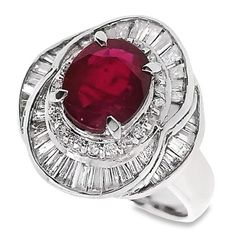 1.65ct NATURAL RUBY accented by 0.95ct NATURAL DIAMONDS Ring set in Platinum - SALE