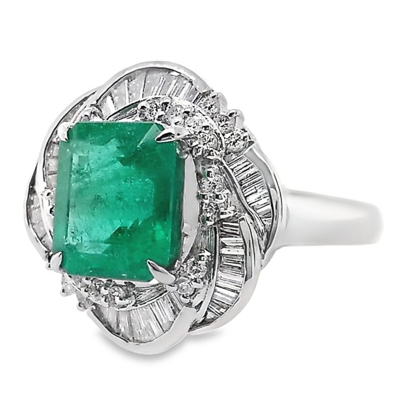 2.43ct NATURAL COLOMBIA EMERALD and 0.60ct NATURAL DIAMONDS Ring set in Platinum - SALE