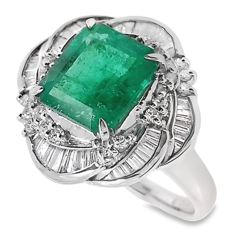 2.43ct NATURAL COLOMBIA EMERALD and 0.60ct NATURAL DIAMONDS Ring set in Platinum - SALE