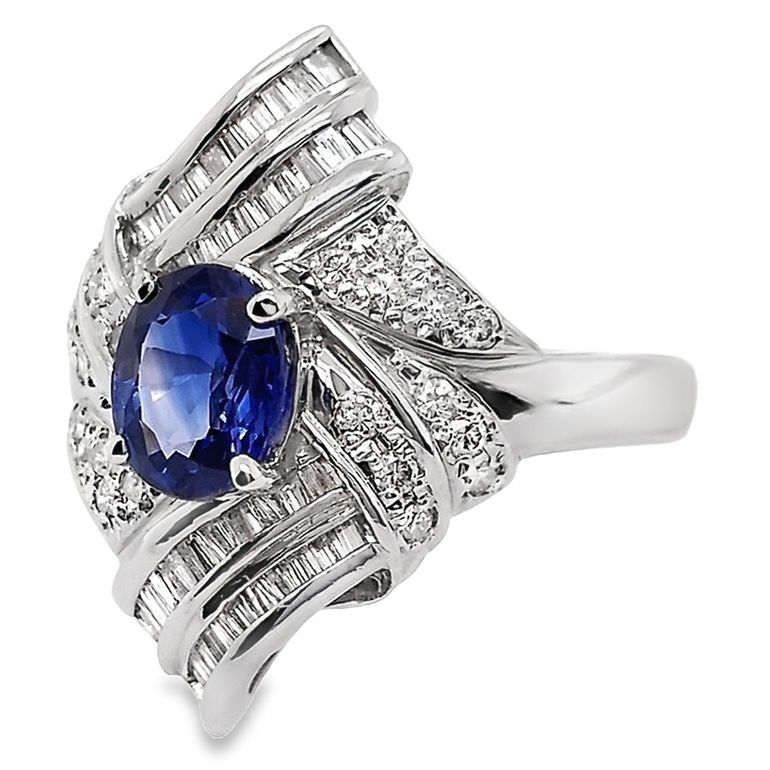 1.19ct NATURAL SAPPHIRE and 1.02ct NATURAL DIAMONDS set in Platinum Ring