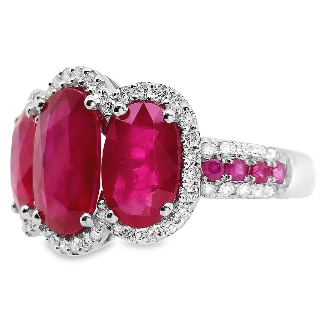 4.57ct NATURAL RUBIES with 0.36ct NATURAL DIAMONDS Ring set with 18K White Gold - SALE