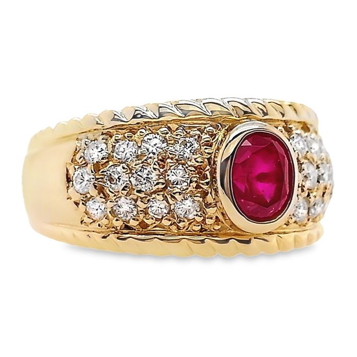 0.98ct NATURAL BURMA RUBY accented by 0.39ct NATURAL DIAMONDS set with 18K Yellow Gold Ring - SALE