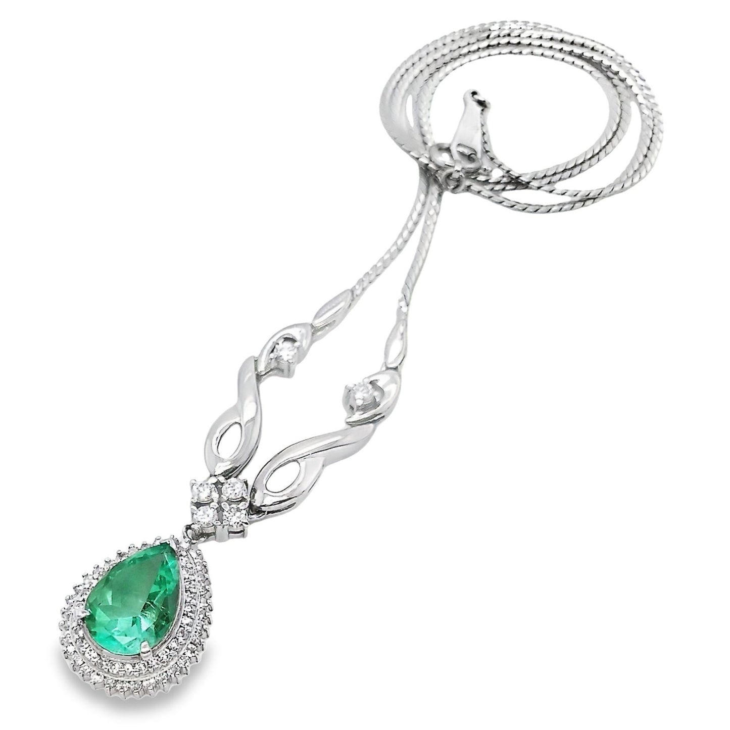 2.51ct NATURAL COLOMBIA EMERALD and 0.76ct NATURAL DIAMONDS Platinum Necklace