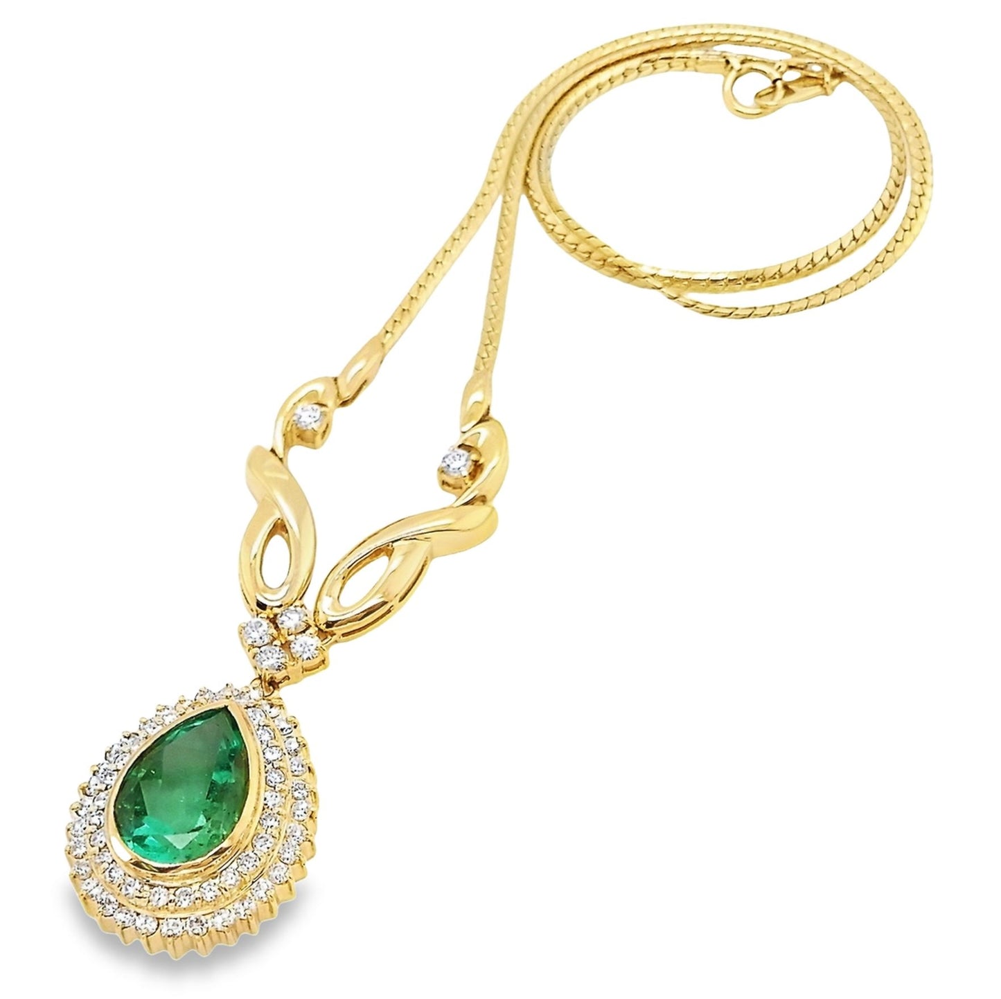 5.14ct NATURAL COLOMBIA EMERALD accented by 1.46ct NATURAL DIAMONDS set with 18K Yellow Gold Necklace